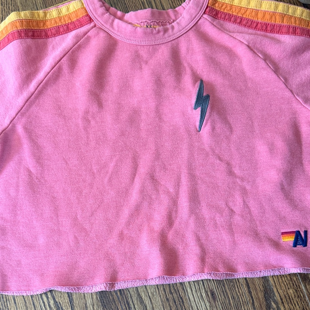 Aviator Nation XS Lightning Crop Sweatshirt with Contrast Stripe - Picture 2 of 10